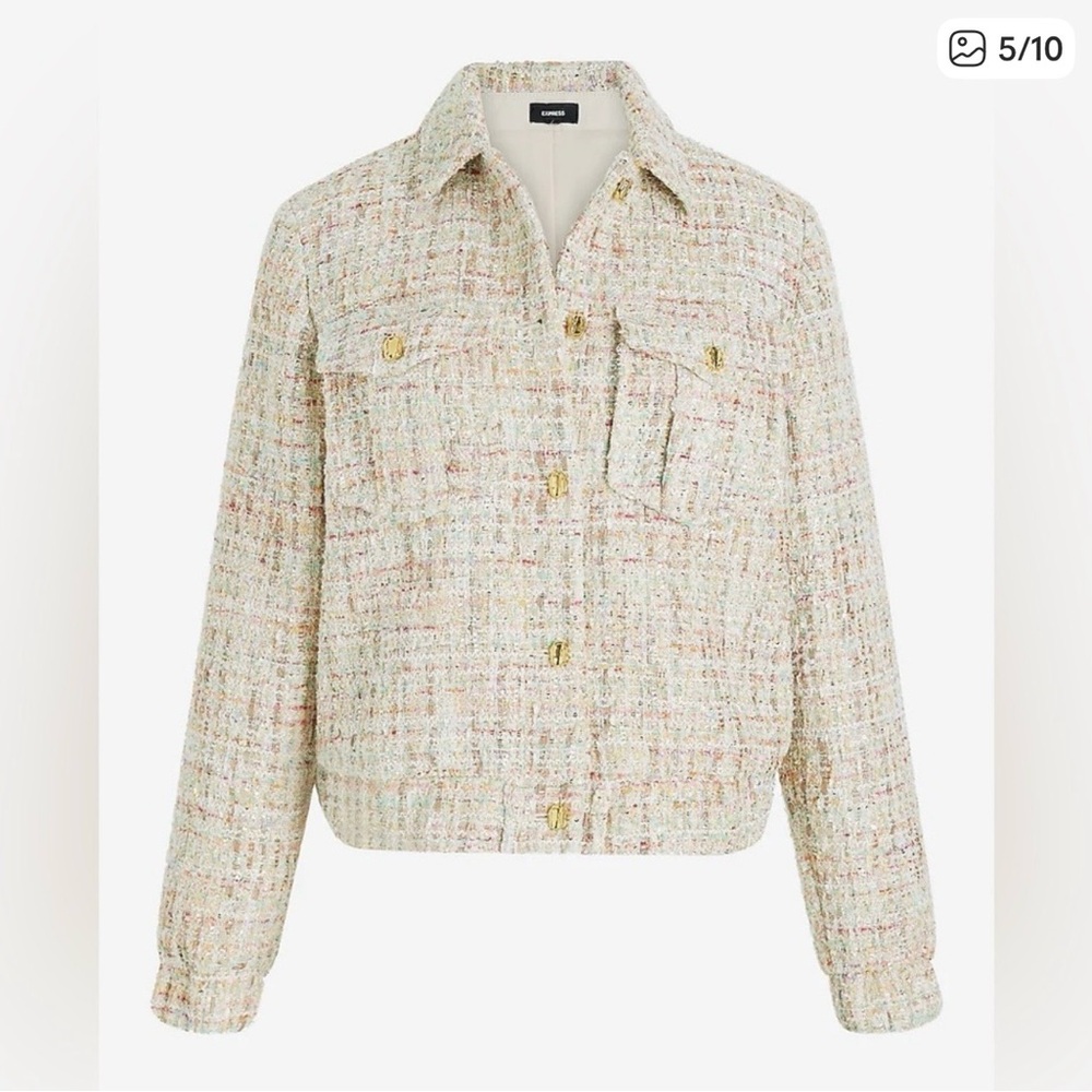 Express Tweed Blazer in Cream and Gold
